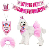 KUTKUT Dog Girl Birthday Bandana Hat Banner Set Cute Bow Tie Scarf Birthday Party Supplies Decorations. - kutkutstyle